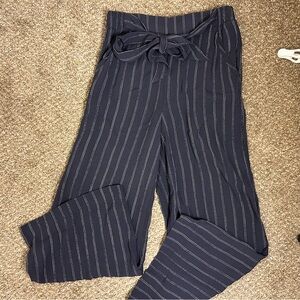 Wilfred Aritzia Navy Pinstripe Tie Waist Pants Size Medium Wide Leg